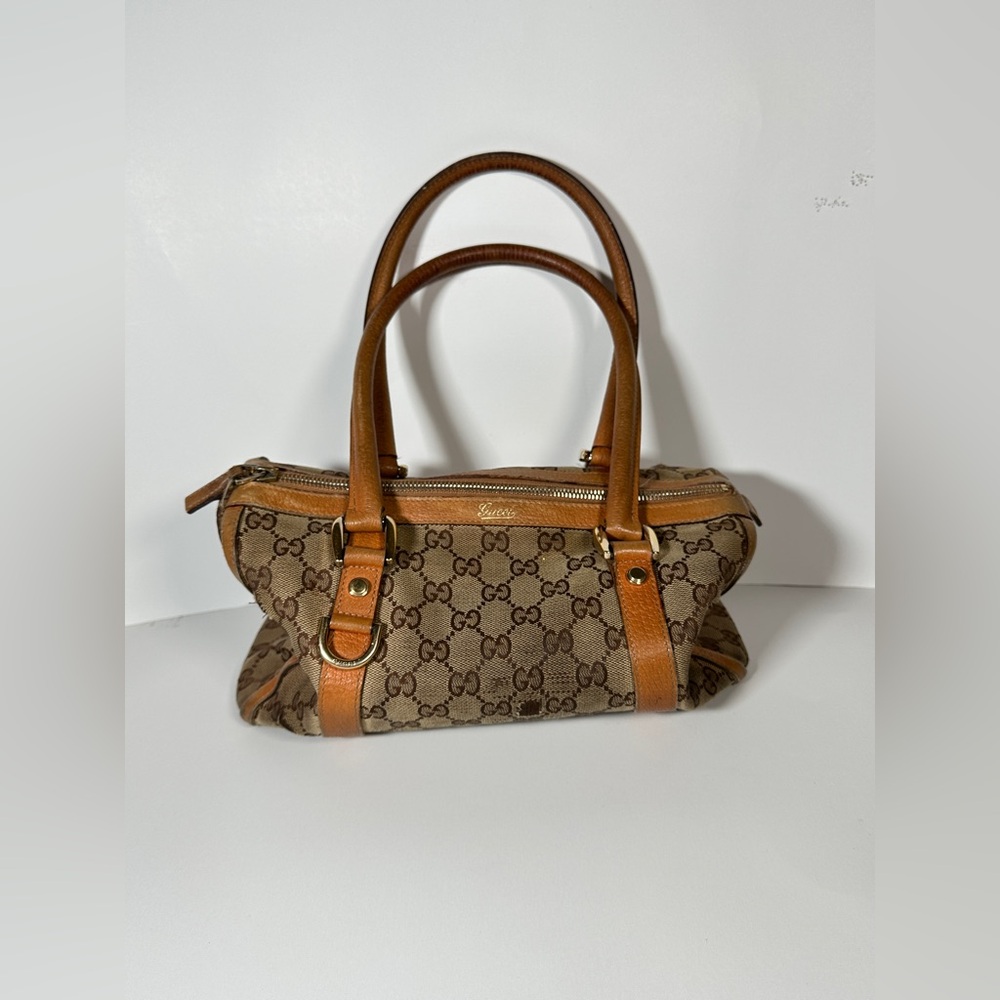 GUCCI Mini Boston Bag Abby GG Canvas BRW Distressed Designer Hand Bag Authentic - Picture 9 of 16
